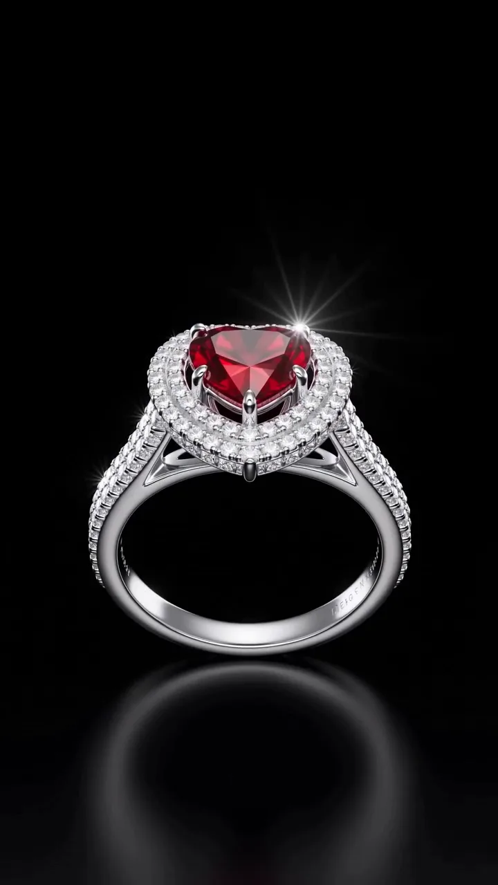 Heart Ruby Ring. Concept, fine jewelry